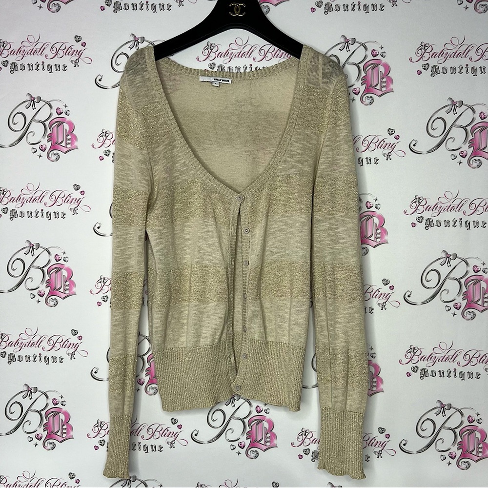 Tally weijl cardigan sparkly glitter striped gold sweater button up y2k luxe